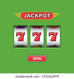 Jackpot triple seven in a green slot machine. Lucky seven. Casino vegas game. Slot machine game prize. Win 777 jackpot