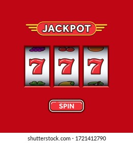 Jackpot triple seven in a red slot machine. Lucky seven. Casino vegas game. Slot machine game prize. Win 777 jackpot