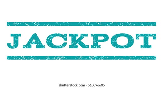 Jackpot watermark stamp. Text caption between horizontal parallel lines with grunge design style. Rubber seal stamp with scratched texture. Vector cyan color ink imprint on a white background.
