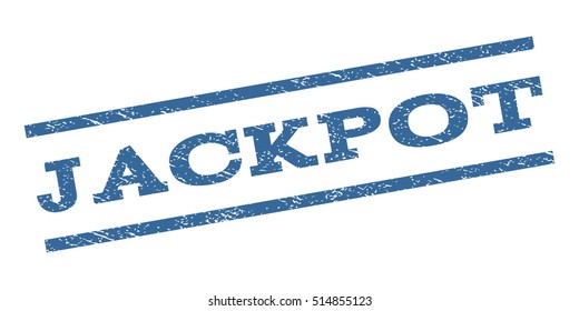 Jackpot watermark stamp. Text tag between parallel lines with grunge design style. Rubber seal stamp with dust texture. Vector cobalt blue color ink imprint on a white background.