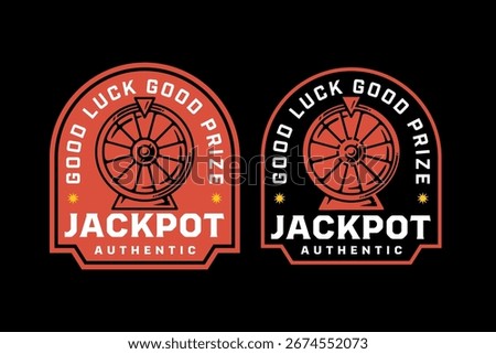 Jackpot wheel retro badge logo vector design set for casino and gambling. Lottery prize wheel vintage emblem logo graphic collections. Lucky wheel betting illustration label element designs