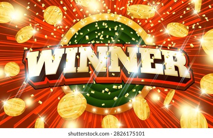Jackpot winner 3D golden typography with glowing bulbs on red background, Vegas style lettering perfect for gambling promotions, slot machine graphics and winner celebration designs.