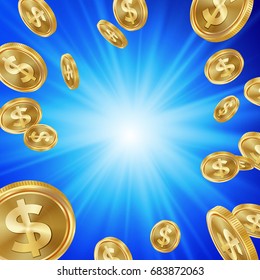 Jackpot Winner Background Vector. Falling Explosion Gold Coins Illustration. Jackpot Prize Design. Coins Background.