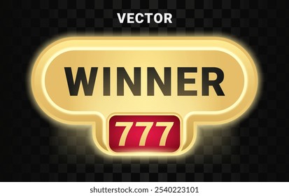 Jackpot winner button banner. Online casino game click icon. Gaming push symbol for gambling app with neon light. Win badge UI element. Gold jackpot sign