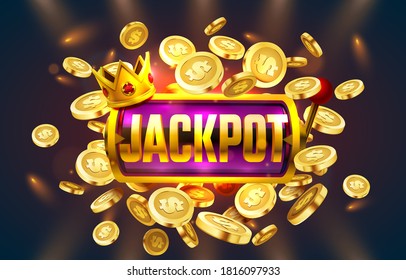 Monedas de los ganadores del bote, jugar al casino de Las Vegas, banner del juego. Ilustración del vector