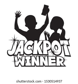 Jackpot winner sign with a happy couple on a white background.