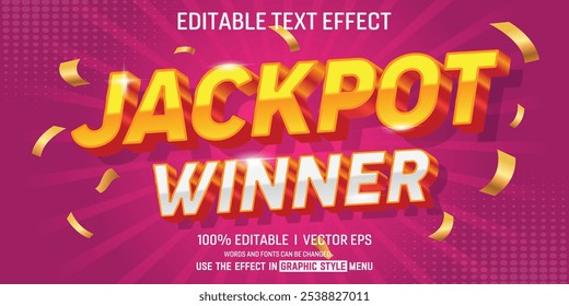 efeito de texto 3d do vetor vencedor do jackpot com design de estilo moderno