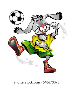 The jackrabbit football player in a yellow shirt and green athletic shorts. Vector illustration.