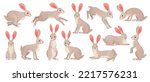 Jackrabbits. Wild hare fluffy brown rabbit with long ears, fast running jackrabbit forest mammal beast haring animals pose for easter bunny, cartoon ingenious vector illustration of rabbit fluffy pets