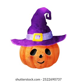  Jack's Lantern with witch's hat. Vector  Watercolor Illustration