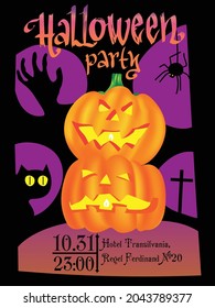 Jack's lanterns. Lamps made of pumpkins. Illustration for a card, flyer, banner, posters, invitation for Halloween