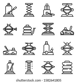 Jack-screw icons set. Outline set of jack-screw vector icons for web design isolated on white background