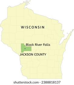 Ubicación del condado de Jackson y la ciudad de Black River Falls en el mapa estatal de Wisconsin