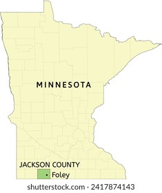 Ubicación del condado de Jackson y de la ciudad de Jackson en el mapa estatal de Minnesota