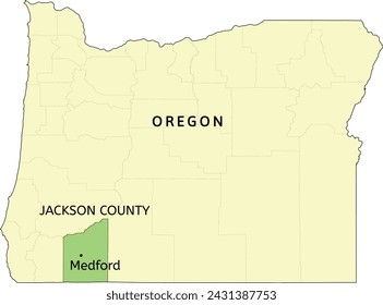 Jackson County and city of Medford location on Oregon state map