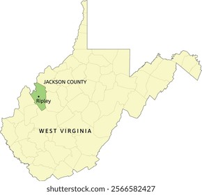 Jackson County and city of Ripley location on West Virginia state map