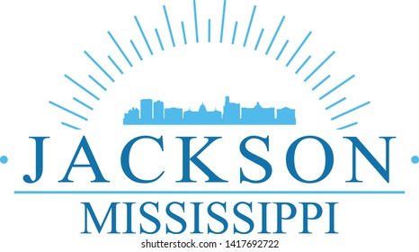 Jackson Mississippi. Banner Design. City Skyline. Silhouette Vector. Famous Monuments.
