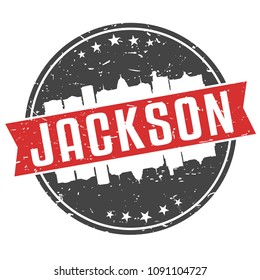 Jackson Mississippi Round Travel Stamp Icon Skyline City Design badge Illustration Clipart.