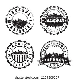 Jackson Mississippi Stamp Skyline Postmark. Silhouette Postal Passport. City Round Vector Icon Set. Vintage Postage 
Design.