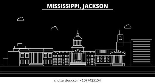 Jackson silhouette skyline. USA - Jackson vector city, american linear architecture, buildings. Jackson travel illustration, outline landmarks. USA flat icon, american line banner