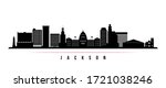 Jackson skyline horizontal banner. Black and white silhouette of Jackson, Mississippi. Vector template for your design. 