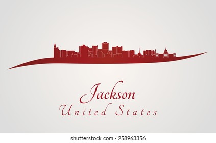 Jackson skyline in red and gray background in editable vector file