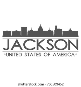 Jackson Skyline Silhouette Design City Vector Art Famous Buildings