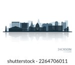Jackson skyline silhouette with reflection. Landscape Jackson, Mississippi. Vector illustration.