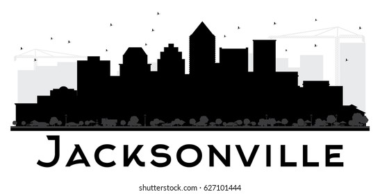 Jacksonville City skyline black and white silhouette. Vector illustration. Simple flat concept for tourism presentation, banner, placard or web site. Cityscape with landmarks.
