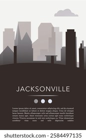 Jacksonville city template for website, presentation, front page, invitation, publication sheet with skyline, landmarks. Vector Florida, USA image layout, simple and grayscale