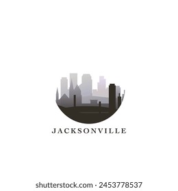 Jacksonville cityscape, vector gradient badge, flat skyline logo, icon. USA, Florida state city round emblem idea with landmarks and building silhouettes. Isolated abstract graphic