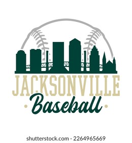 Jacksonville, FL, USA Baseball Skyline City Silhouette Vector. Softball Design Style Icon Symbols. Sport America Ball.