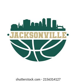 Jacksonville, FL, USA Basketball Skyline City Silhouette Vector. Basket Design Style Icon Symbols. Sport America Ball.