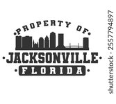 Jacksonville, FL, USA City Varsity Skyline. A Logotype Sports College and University Style. Illustration Design Vector Emblem.