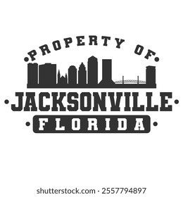 Jacksonville, FL, USA City Varsity Skyline. A Logotype Sports College and University Style. Illustration Design Vector Emblem.