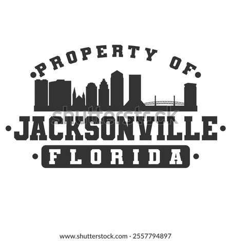 Jacksonville, FL, USA City Varsity Skyline. A Logotype Sports College and University Style. Illustration Design Vector Emblem.