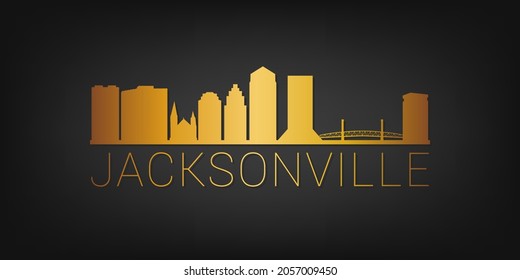 Jacksonville, FL, USA Gold Skyline City Silhouette Vector. Golden Design Luxury Style Symbol Symbole. Reisen und Tourismus Berühmte Gebäude.