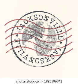 Jacksonville, FL, USA Stamp Postal. Silhouette Seal. Flag Passport Round Design. Vector Icon. Design Retro Travel. National Symbol.
