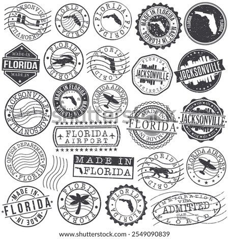 Jacksonville, Florida Stamp. Vector Art Postal. Passport Travel Design. Travel and Business Set.	