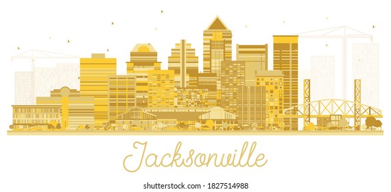 Jacksonville Florida USA City Skyline Silhouette with Golden Buildings Isolated on White. Vector Illustration. Business and Tourism Concept with Historic Architecture. Jacksonville Cityscape.