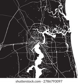 Jacksonville Florida Vector Map, Detailed City Street Map Black and White Minimalist Line Art