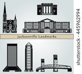 Jacksonville landmarks and monuments isolated on blue background in editable vector file