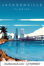 Jacksonville modern vector illustration.Jacksonville, Florida landscape poster.