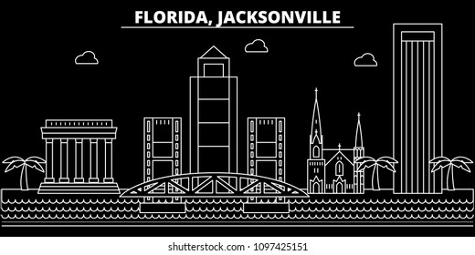 Jacksonville silhouette skyline. USA - Jacksonville vector city, american linear architecture, buildings. Jacksonville travel illustration, outline landmarks. USA flat icon, american line banner