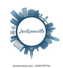 Jacksonville skyline with colorful buildings. Circular style. Stock vector illustration.