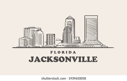 Skyline von Jacksonville, florida gezeichnet Skizze