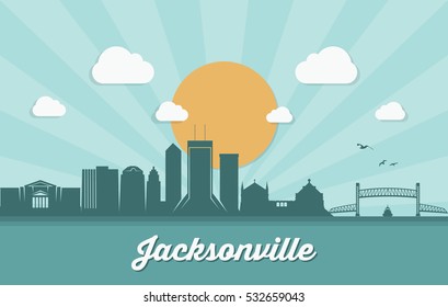 Jacksonville Skyline, Florida - Vector Illustration