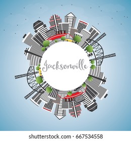 Jacksonville Skyline with Gray Buildings, Blue Sky and Copy Space. Vector Illustration. Business Travel and Tourism Concept with Modern Architecture. Image for Presentation Banner Placard and Web Site