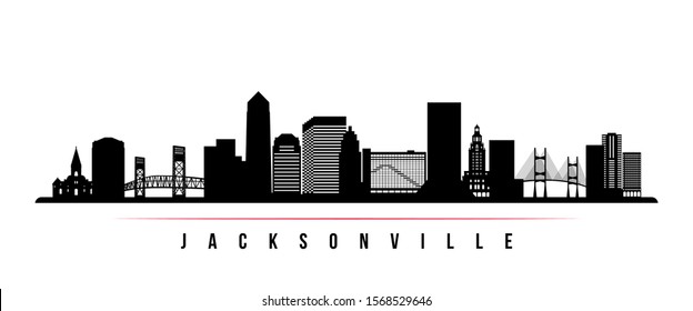 Jacksonville skyline horizontal banner. Black and white silhouette of Jacksonville, Florida. Vector template for your design. 