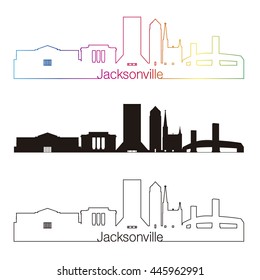 Jacksonville skyline linear style with rainbow in editable vector file
